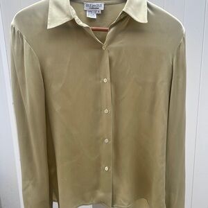 Vintage Due Per Due 100% Silk Button-Down Blouse – Green – Size 6